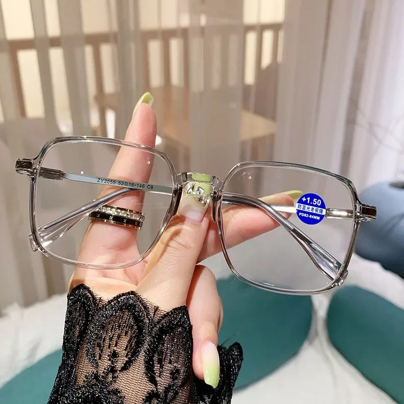 Anti Blue Light Blocking Glasses Oversized Square Reading Glasses for Women Men TR Frame High-definition Presbyopia Eyewear