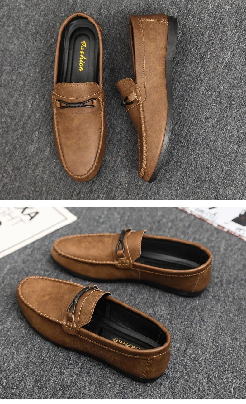 Summer New Men's Loafers Comfortable Flat Casual Shoes Men Breathable Moccasins Slip-On Soft Leather Driving Shoes 2025