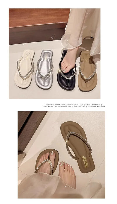 Beach flip-flops women wear high-grade summer new flat-bottomed non-slip holiday online celebrity toe sandals.