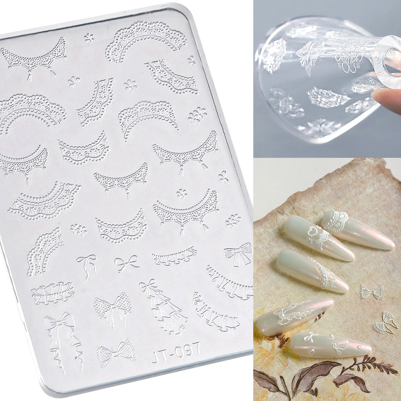 Geometric Bowknot Grid Lace Flora Edge Nail Art Silicone Carving Mold Mould Star Daisy Flower Charms Bow Tie Snowflake Template