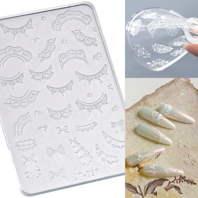 Geometric Bowknot Grid Lace Flora Edge Nail Art Silicone Carving Mold Mould Star Daisy Flower Charms Bow Tie Snowflake Template