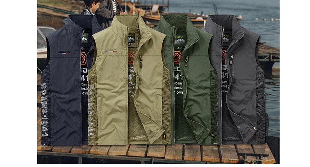 Summer Men's Work Vest Leisure outdoor Men Breathable Mesh Sports Waistcoat Man Photography Fishing Sleeveless Jackets Clothing