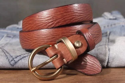 Genuine Leather Brass Buckle Belt for Women | Jeans Casual Dress |  Ladies Designer Trendy Belts Waistband