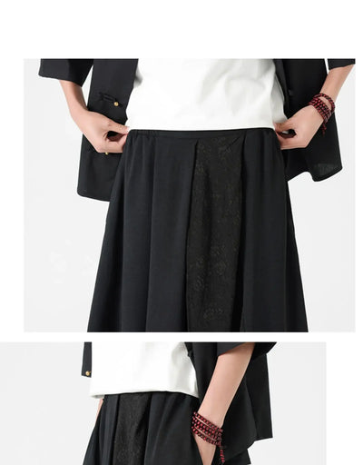 Men's Wide Leg Fashion Pants Pleated Elastic Waist Designer Tie Side Wrap Trousers Summer Streetwear Chinese Japanese Type Pants