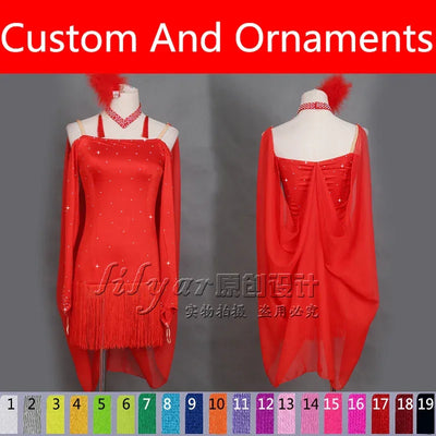 Latin Dance Performance Dress New Women's Customized Big Red Waist Fringe Dance Dress