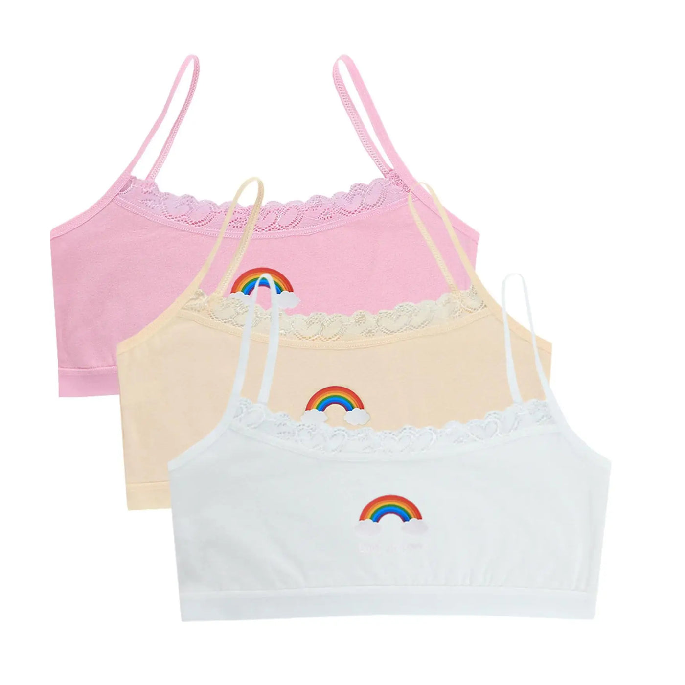 3PCS Teenage Girls Small Training Bras Cute Kids Rainbow Printed Sports Vest Bra Students Children Brassiere Underwear Tube Tops