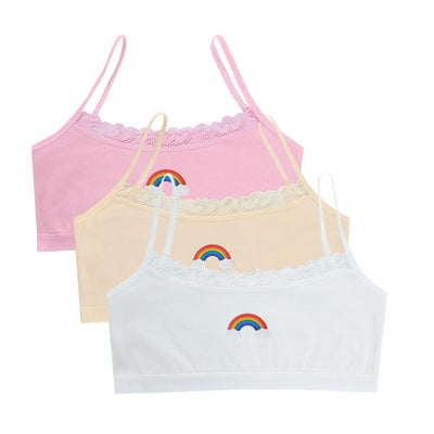 3PCS Teenage Girls Small Training Bras Cute Kids Rainbow Printed Sports Vest Bra Students Children Brassiere Underwear Tube Tops