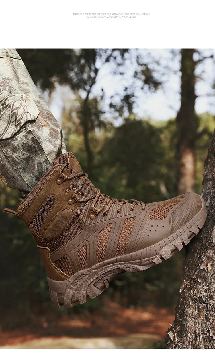 Men's high top hiking boots, sporty and stylish outdoor style, solid color, anti slip and wear-resistant rubber sole