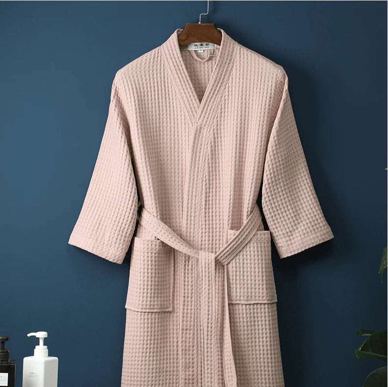 Cotton Bathrobe Spring/summer Thin Morning Robe Long Waffle Hotel Beauty Salon Bathrobe Women Sleepwear Sexy Pajamas Bath Robes