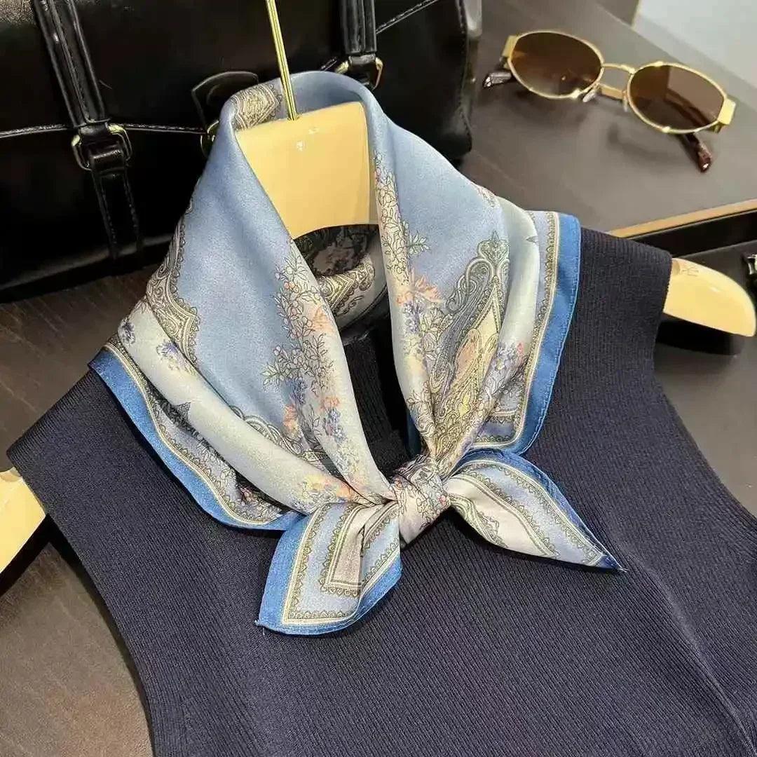 Women’s elegant white black polka dot design satin 70cm silk scarves 100% mulberry