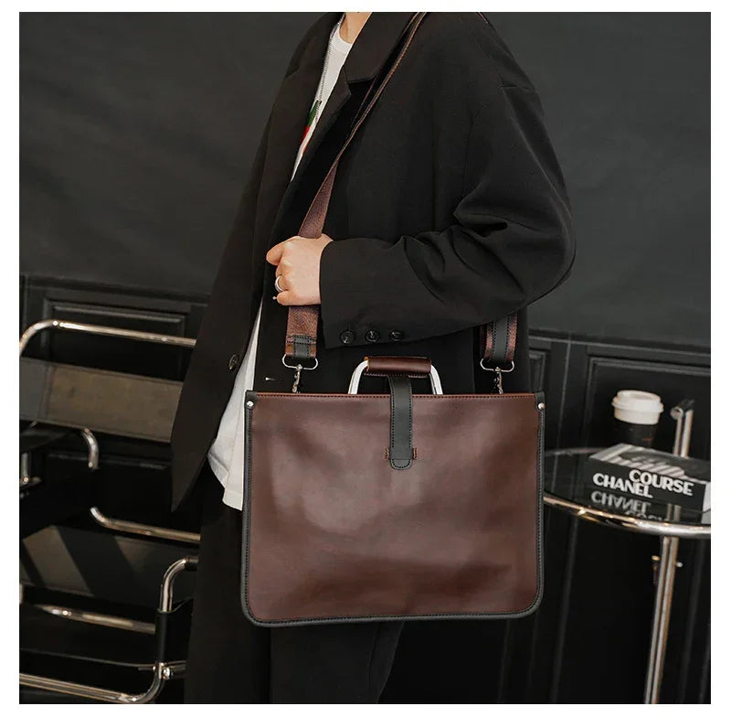 New Men's Bag Retro Leather Handbags Large Business Briefcase Famous Designer's Shoulder bag Luxury Brand File Bag For Cool Boys