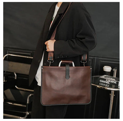 New Men's Bag Retro Leather Handbags Large Business Briefcase Famous Designer's Shoulder bag Luxury Brand File Bag For Cool Boys