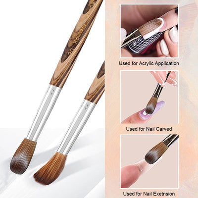 Prue Kolinsky Acrylic Nail Brush Oval Round Head Spliced Wood Handle Professional Salon Quality for Acrylic Powder Size 8-20#