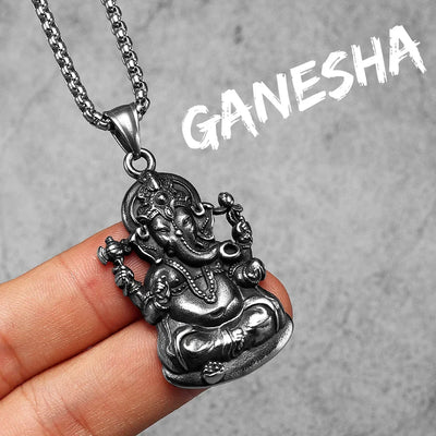 Hinduism Ganesha Stainless Steel Men Necklaces Pendant Chain Powerful Amulet Punk Rock Vintage For Women Jewelry Gifts Wholesale