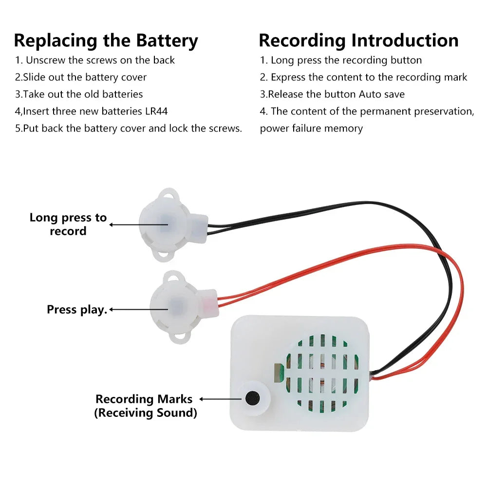 60s Recorder Module Two-Button Recorder One Record One Play Plush Toy Voice Message Recorder Voice Box With Battery LR44*3