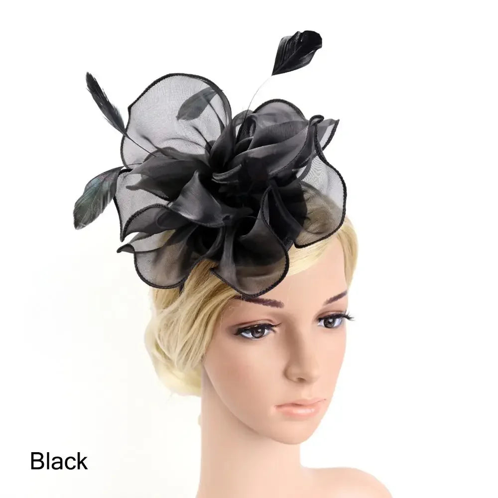 Top Hat Royal Ascot Race Flower Mesh Headband Fascinator Hats Headwear Cocktail Tea Party Feather Flower Headband