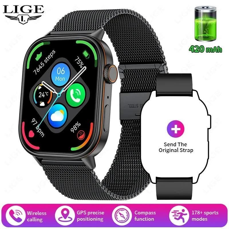 LIGE GPS Trajectory Smart Watch Women 2.01" HD Screen Compass Bluetooth Call Heart Rate Blood Oxygen Men Smartwatches 2025 New