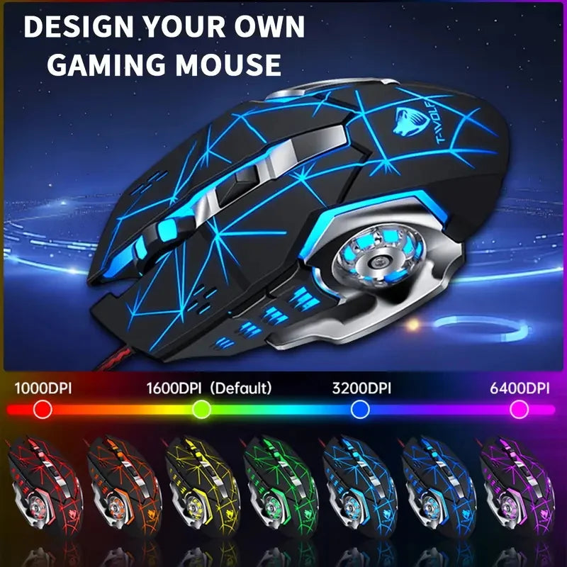 2 in1 Keyboard and Mouse Set Ergonomic Wireless Gaming Keyboard 7 RGB Backlighting, and Programmable Buttons for PC/Laptop