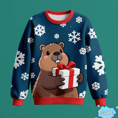 2025 Animal Ugly Christmas Sweaters 3D Funny Hat Capybara Printed Holiday Party Xmas Sweatshirt For Party Xmas Kids Sweatshirts