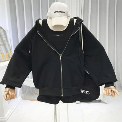 Shorts Three 3 Piece Sets Women Casual Vest Drawstring Short Hooded Zipper Jacket Sportswear Suits Y2k Streetwear Sports Hoodies