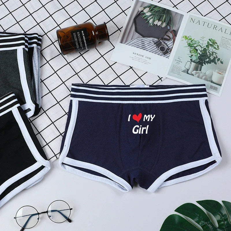 Sexy Couples Lovers Cotton Underwear I LOVE MY GIRL Men Boxer Shorts Homme Lingerie Women's Panties Cotton Underwears Boxers