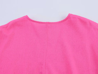 Women's asymmetrical V-neck design linen top