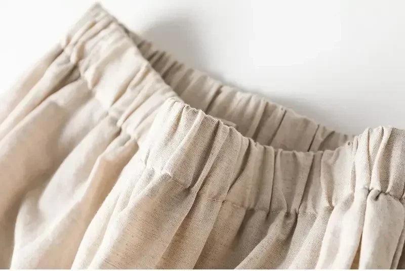 Vintage chic embroidery linen cotton long skirts women summer elastic high waist pleated maxi skirt female elegant