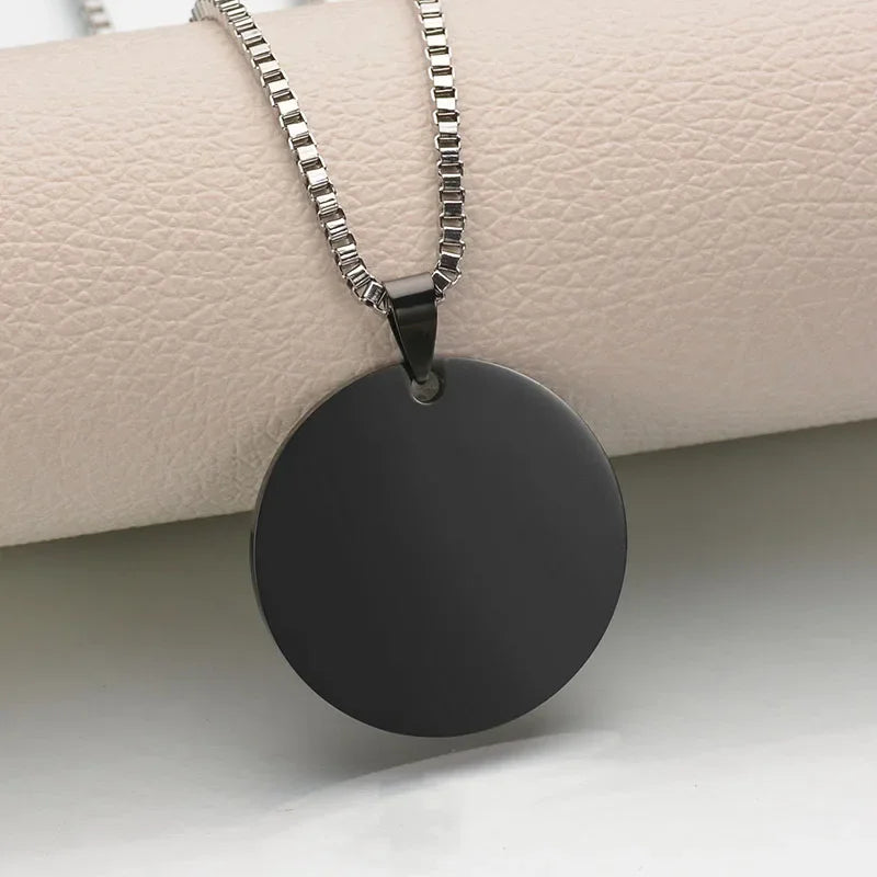 Sifisrri Engrave Picture Necklace Personalized Stainless Steel Jewelry For Women Men Customized Round Pendant Family Text Gift