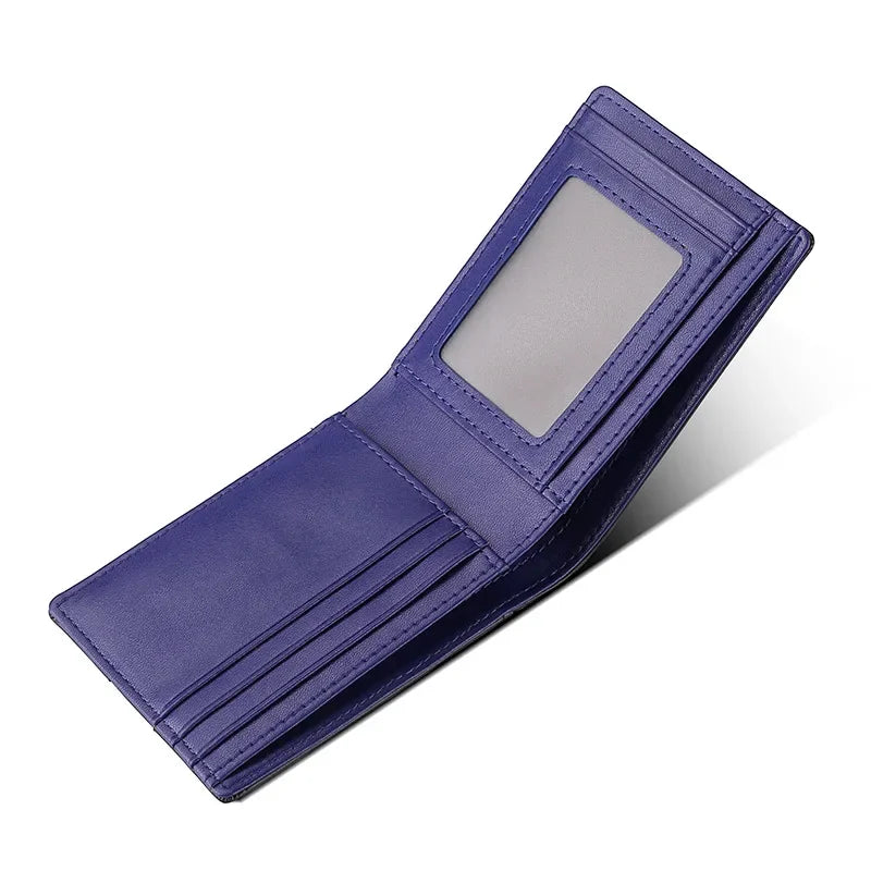 Purple genuine leather mens card holder wallet with Airtag window