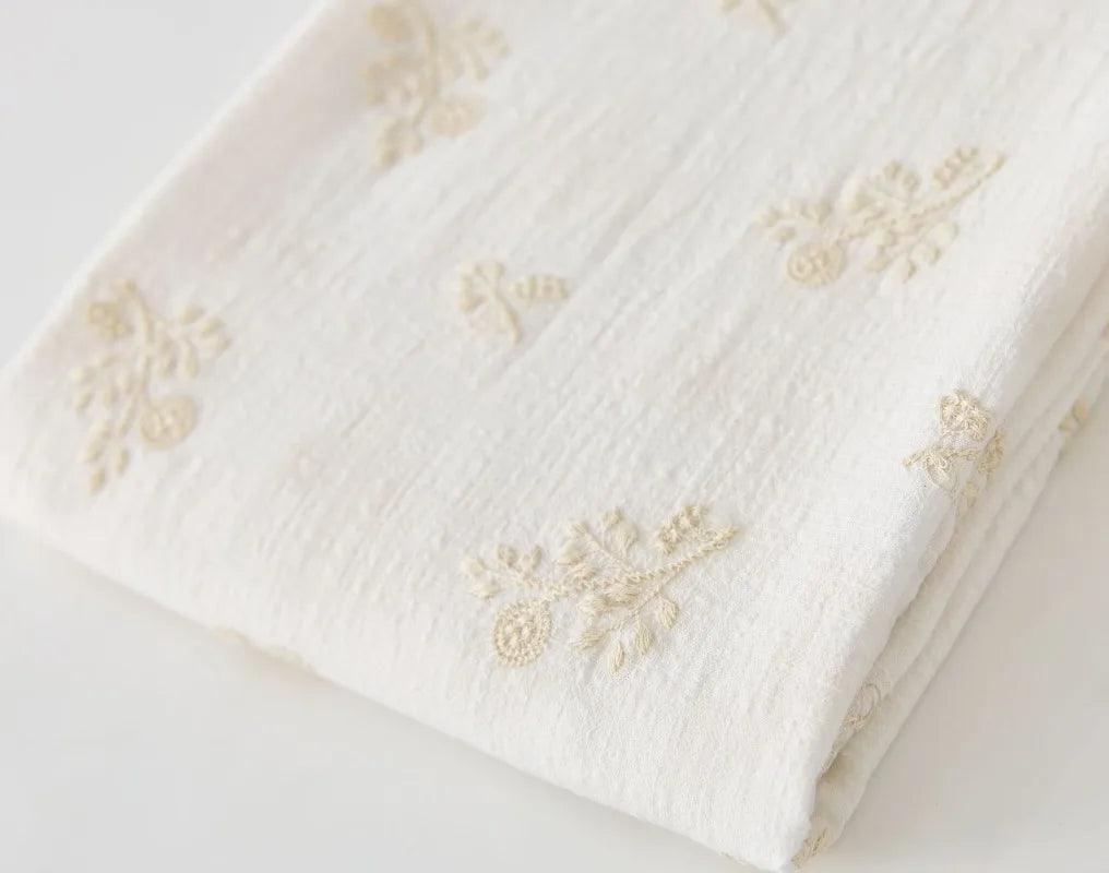 140x50cm embroidered slub cotton linen fabric clothing sewing diy women’s dress forest flower cloth