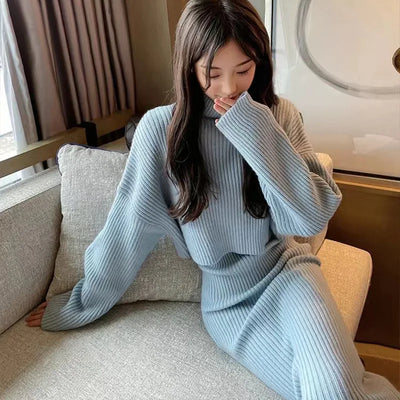 Knitted Dress Korean Version 2025 Autumn and Winter New Small Dress, Socialite Set, Winter Sweater Dress Two-piece Set for Women