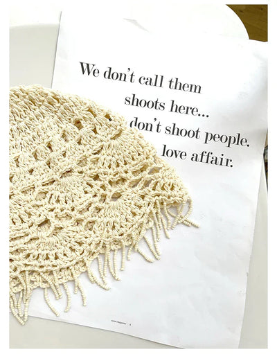 Personalized Beaded Fringed Knitted Beanies for Women Summer Autumn Thin Hollow Versatile Casual Retro Ethnic Style Pullover Hat