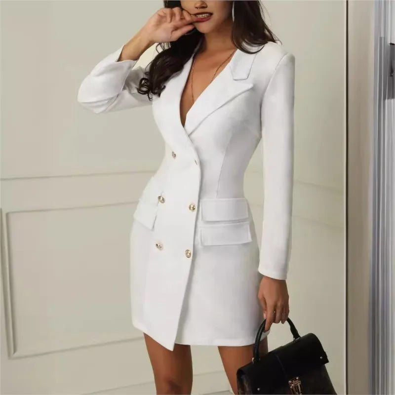 New Women Blazer Elegant Office Lady Dress Long Sleeve Black White Spring Summer Female Causal Fashion Large Size Suit 2025