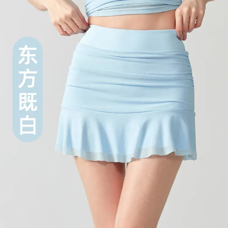 A-line Short Skirt for Women, Anti Glare Casual Sports Skirt, Seamless High Waisted Running and Fitness Tennis Skirt