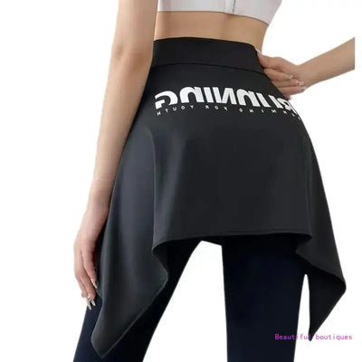 Women Yoga Sport Self Tie Up Cover Up Wrap Skirt Letter Asymmetrical Hip Scarf DropShip