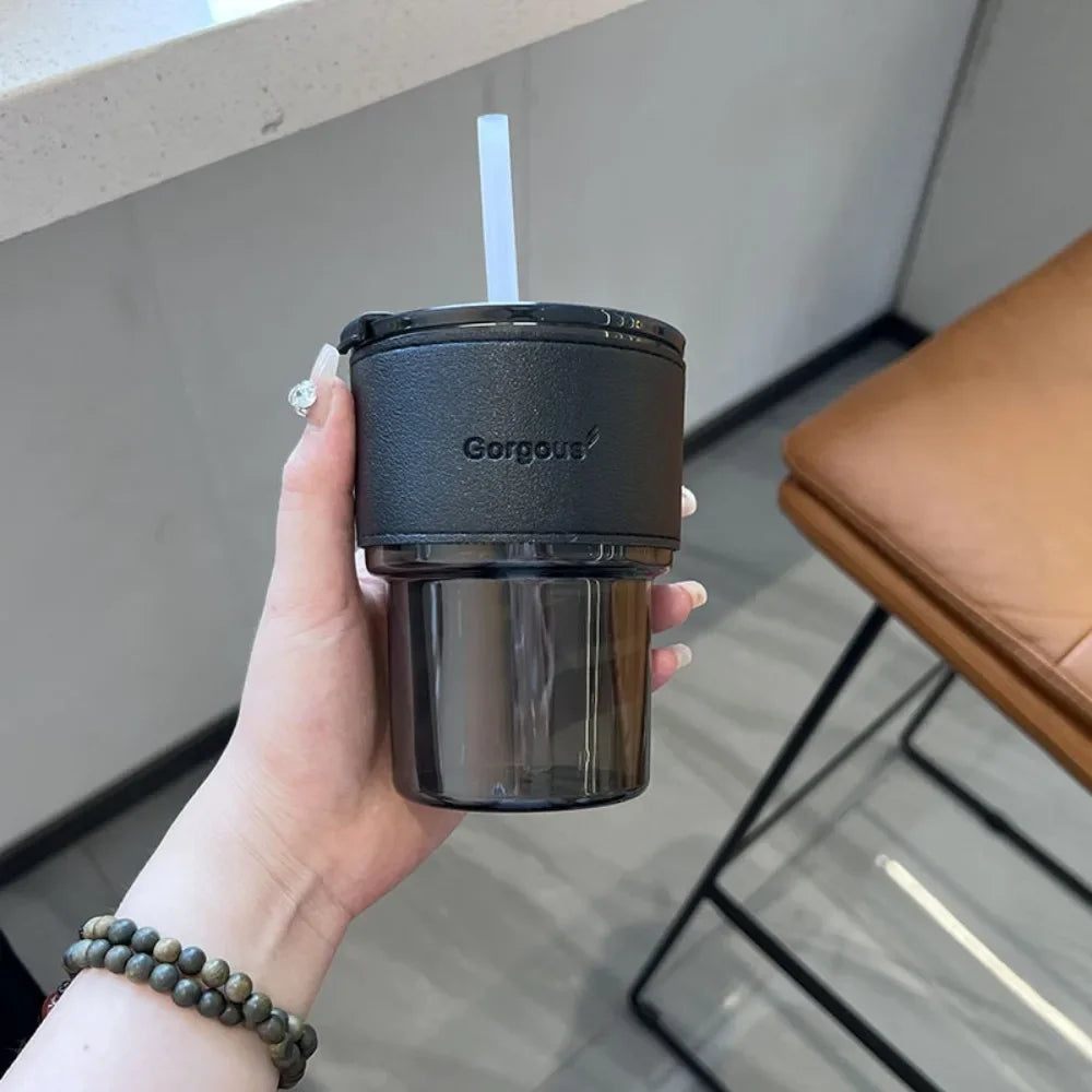 400ml with Lid Water Bottle New Creative with Straw Straw Cup Transparent Bamboo Cup Drink ware