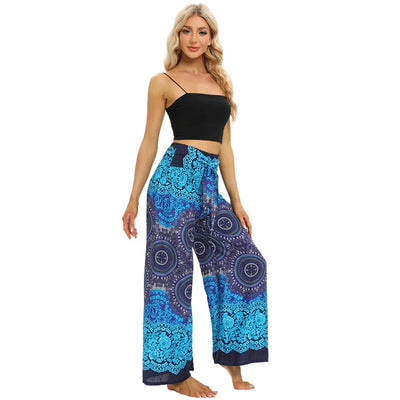 Women's Boho Yoga Rayon Floral Printed Wide Leg Pants