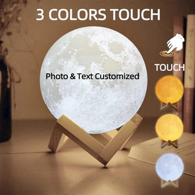 Customized 3D Printing Moon Lamp Personalized Photo Text Night Light USB Rechargeable Gift for Birthday Mother's Valentine Day