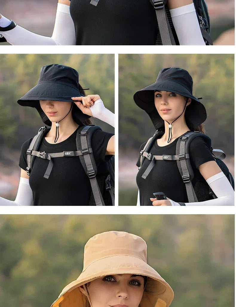 Summer Hat Women Outdoor UV Anti Neck Protection Sun Visor men Fishing Hiking Wide Brim Shawl Sunscreen Ponytail Cap undefine