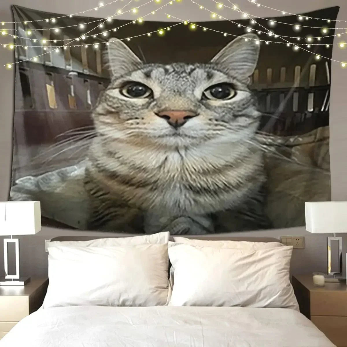 Cat Looking Directly At You Tapestry Art Wall Hanging Aesthetic Home Decor Tapestries for Living Room Bedroom Dorm Room