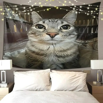 Cat Looking Directly At You Tapestry Art Wall Hanging Aesthetic Home Decor Tapestries for Living Room Bedroom Dorm Room