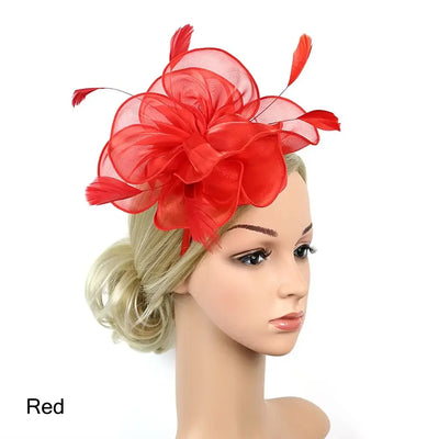 Top Hat Royal Ascot Race Flower Mesh Headband Fascinator Hats Headwear Cocktail Tea Party Feather Flower Headband