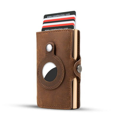 CASEKEY Airtag Smart Wallet Genuine Leather Pop Up Credit Card Holder Rfid Anti-theft Minimalist Men Wallet with Airtag Holder