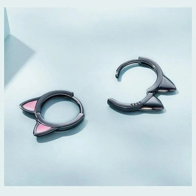 WOSTU Real 925 Sterling Silver Cat Ear Hoop Earrings For Women