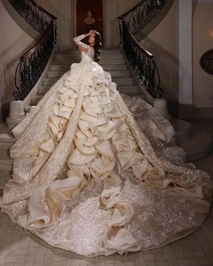 Wedding dress glitter sequins beading appliques cathedral bridal gown