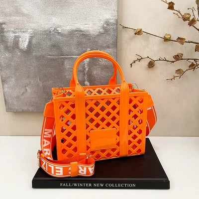 Designer Tote Bag For Women Brand Hollow Out Shoulder Bag 2025 New Travel Beach Handbag Purple Bag Fashion Shopper Purse