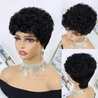 Short Human Hair Wigs Pixie Cut Curly Hair for Black Women Full Machine Made Curly Wig