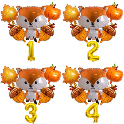 Thanksgiving Theme Forest Animals Kids Birthday Party Decoration Raccoon Fox Foil Balloon With 0-9 Number Ball Thanksgiving Gift