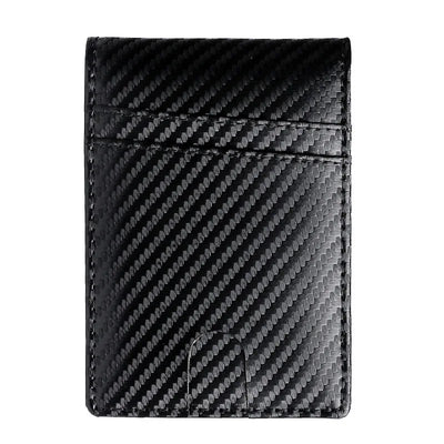 Sleek carbon fiber wallet with black gray stripes and AirTag pocket