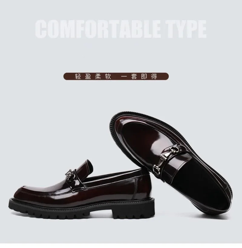 Men's Dress Leather Shoes Horse Street Buckle High Quality Men's Oxford Shoes Wedding Party Office Formal Shoe Large Size 38-48